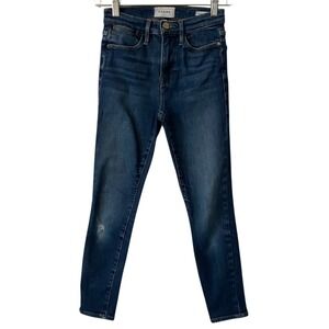 FRAME Le High Skinny Crop Alessandro Dark Wash Distressed‎ Jeans Sz 24